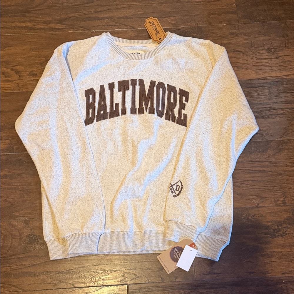 Baltimore Crewneck Sweater - Cream with Brown Lettering